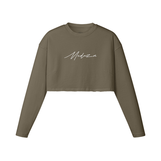 Meduza Handwritten Font Long Sleeve Crop Top 260